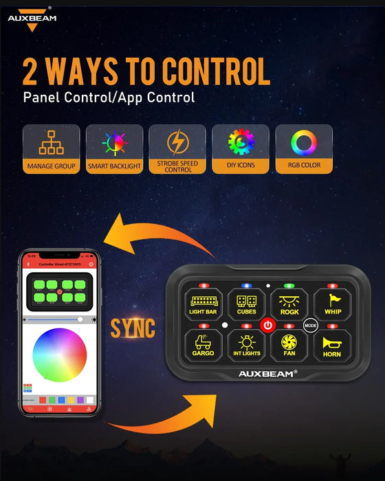 AR Series 8 Gang (AR-820) RGB Switch Panel with APP, Toggle/ Momentary/ Pulsed Mode Supported (Two-Sided Outlet)